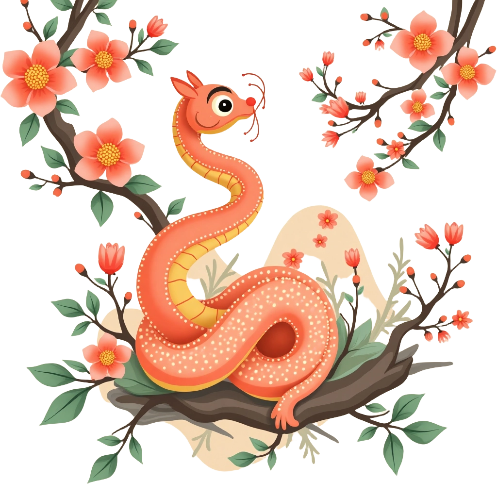 Charming Snake in Blossom Garden